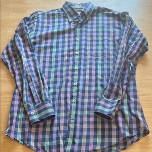 Peter Millar Blue and Green Plaid Button Down Shirt